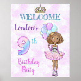 Poster Menina negra americana de 9 anos fazendo aniversár