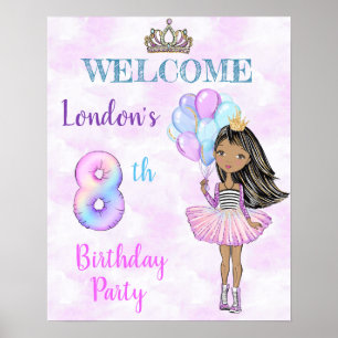 Poster Menina negra americana fazendo 8 anos princesa