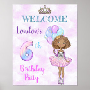 Poster Menina negra americana no 6º aniversário princesa