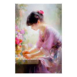 Pôster Menina no Jardim de Flores
