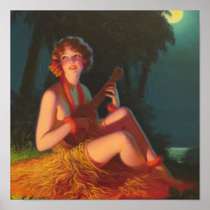 Poster Menina no luar com Ukulele do banjo