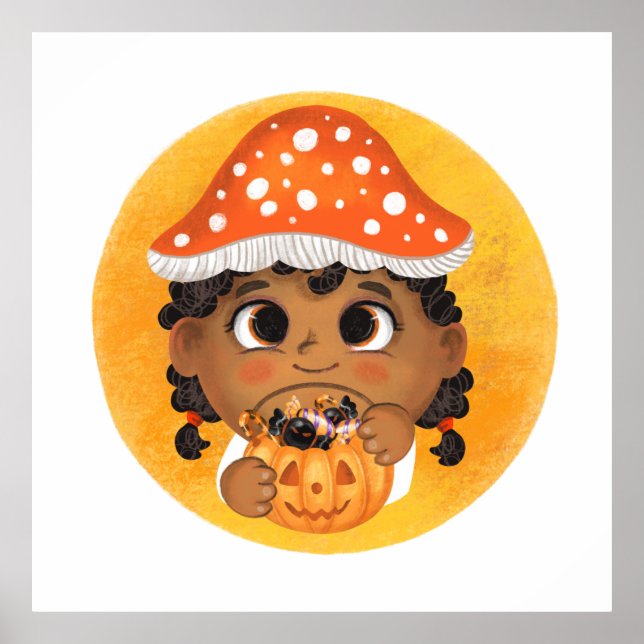 Poster Menina num fantasma de Halloween de um cogumelo de (Frente)