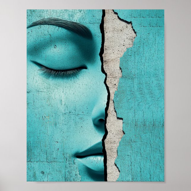 Poster Menina Oculta Atrás de uma Parede de Menta Rachada (Frente)