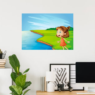 Poster Menina pela Paisagem Natural à Beira do Rio