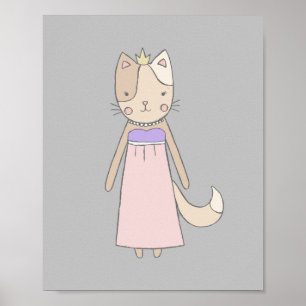 Poster menina princesa desenho animado gato berçário rosa