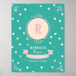 Poster Menina recém-nascida monograma personalizado das