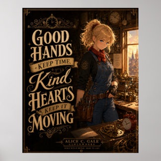 Poster Menina Relógio Steampunk Citação Inspiradora Poste