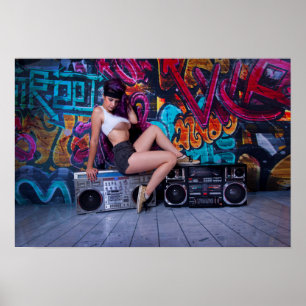 Poster Menina retro de Boombox por Bill Tracy