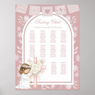 Poster Menina Rosa Ajoelhada Primera Comunion