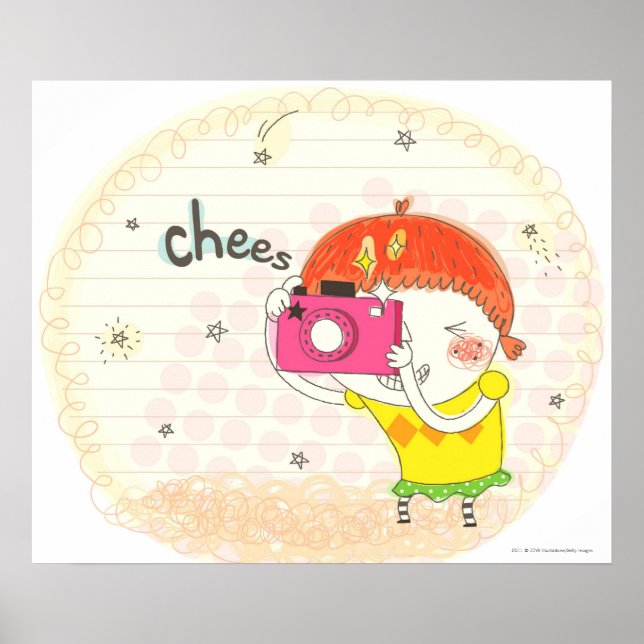 Pôster Menina segurando câmera, clicando (Frente)