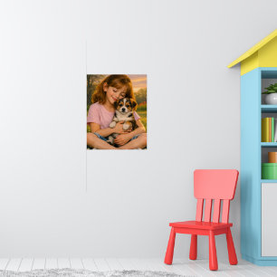 Poster Menina Segurando um Cachorrinho Quarto de Dormir P