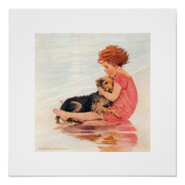 Pôster Menina segurando um cachorro, Jessie Willcox Smith (Frente)