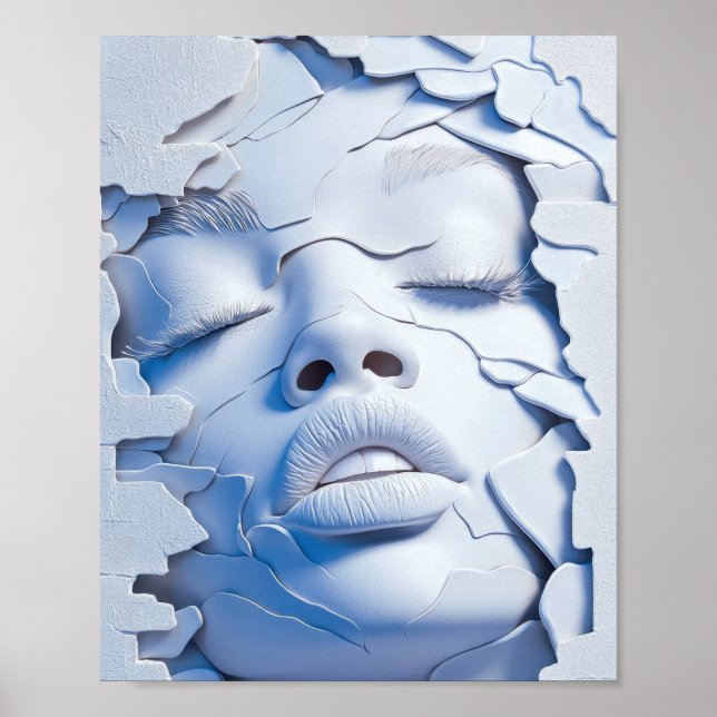 Poster Menina Serenidade Azul em Camadas Rachadas (Frente)