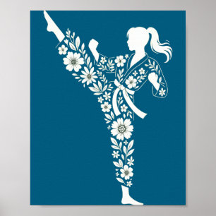 Poster Menina Taekwondo Floral Artes Marciais Caratê
