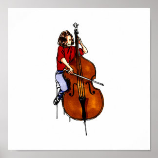 Poster Menina tocando camisa vermelha de baixo da orquest