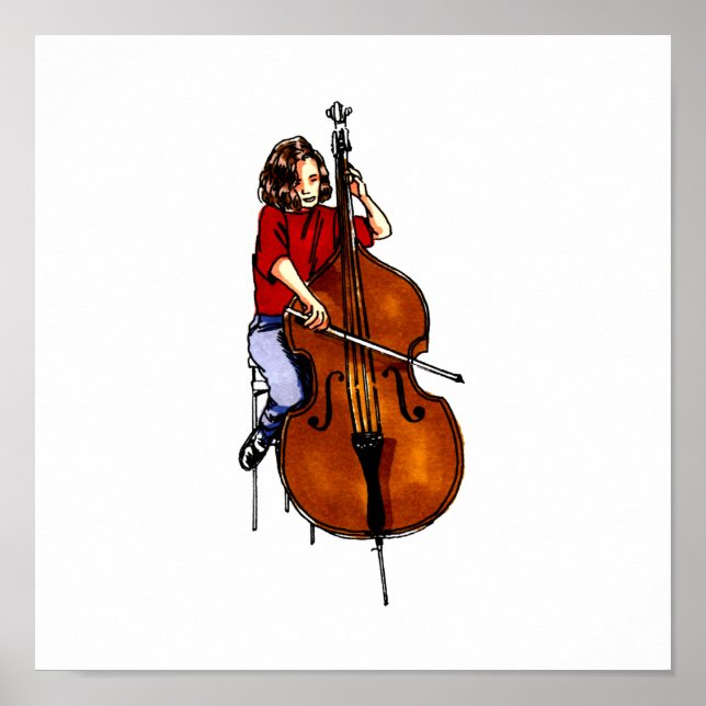 Poster Menina tocando camisa vermelha de baixo da orquest (Frente)