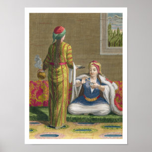 Pôster Menina turca, comendo o café no sofá, 18o centav