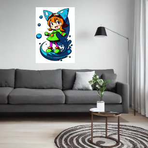 Poster Menina verde roupa azul fita   Arte AI