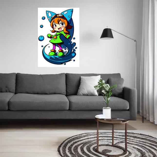 Poster Menina verde roupa azul fita | Arte AI (Criador carregado)