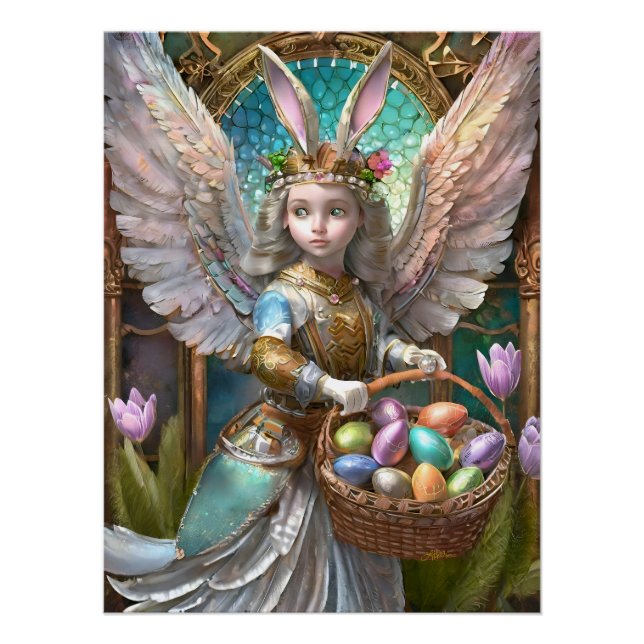 Pôster Menina Vestindo Fantasia de Anjo Coelho de Páscoa (Frente)
