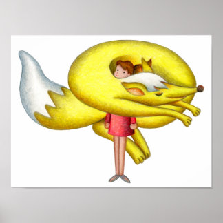 Poster Menina vestindo um cachecol com estampa de raposa.