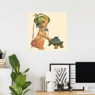 Poster Menina Vintage Loura Fofa Loura Falando no Telefon