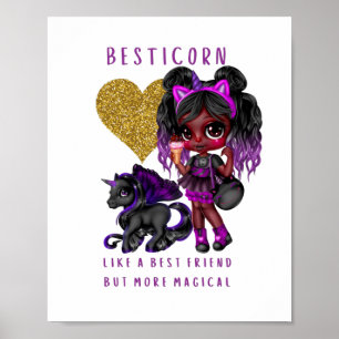 Poster Meninas Amigas Presentes Preto Unicórn Besticorn M
