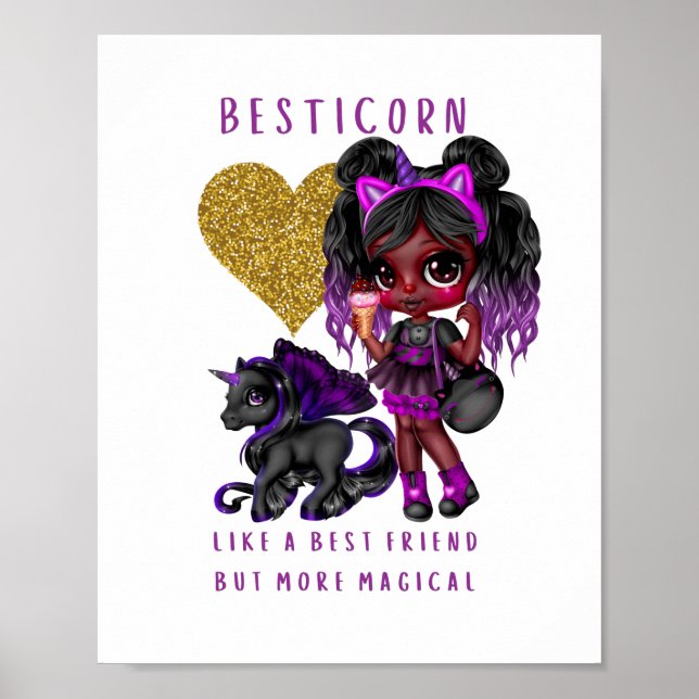 Poster Meninas Amigas Presentes Preto Unicórn Besticorn M (Frente)