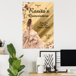 Poster Meninas Aniversário de 15 anos Latino Elegante Qui
