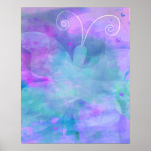 Pôster Meninas Aquarela Pastel Roxo Azul Rosa