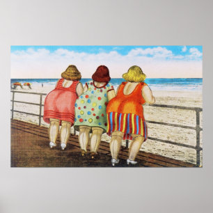 Poster Meninas assentadas gordas do vintage na praia