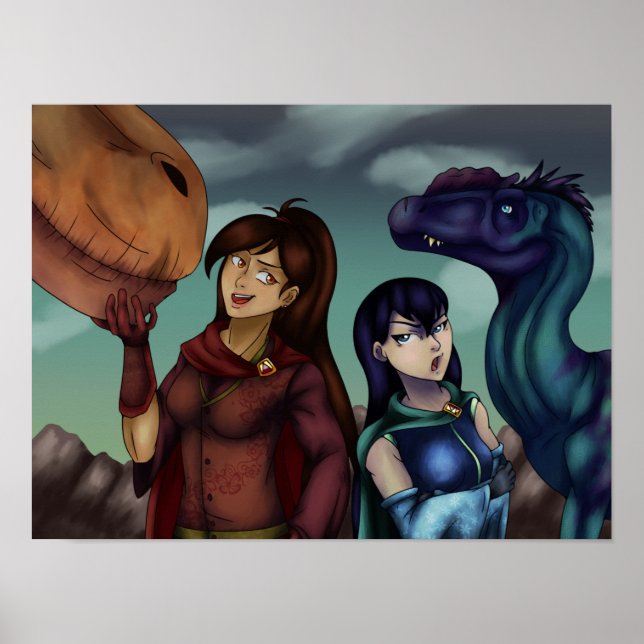 Poster Meninas com dinossauros (Frente)