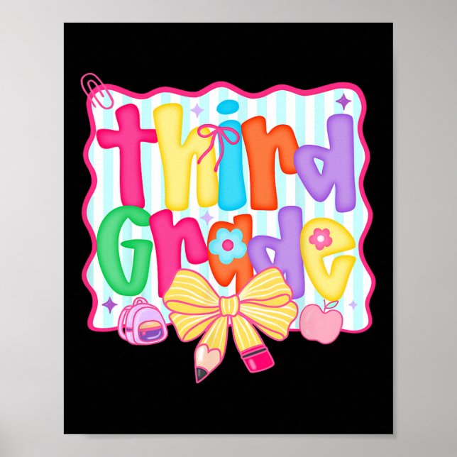 Poster Meninas com Laço Coquette Préppy de Volta às Aulas (Frente)