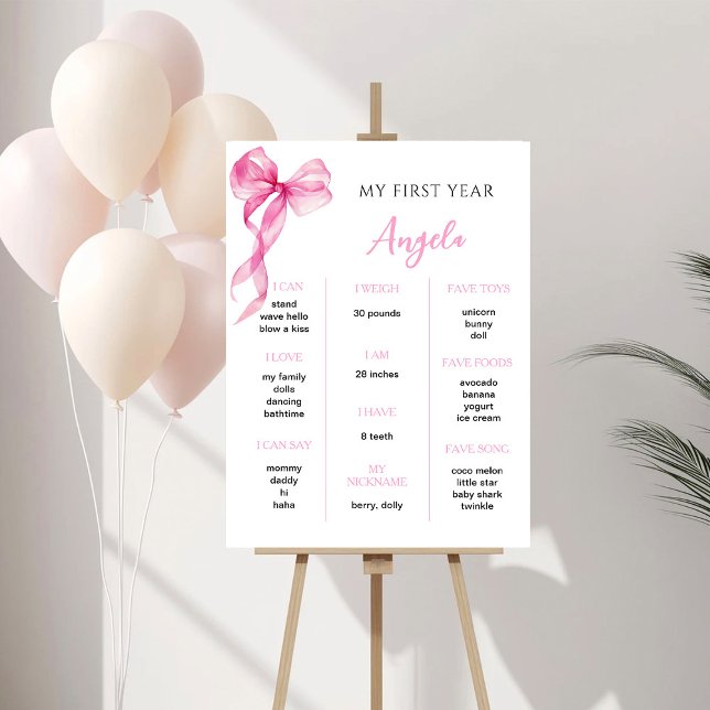 Poster Meninas com laço rosa aniversário de um ano marco (Criador carregado)