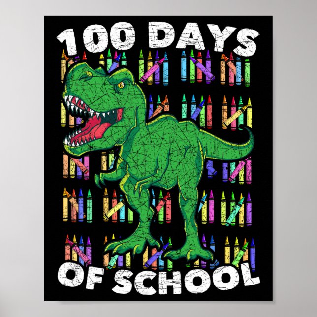 Poster Meninas Crianças Estudantes T Rex 100 Dias De Esco (Frente)