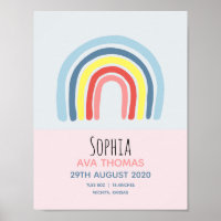 Meninas Cute Pink Rainbow Birth Stats Baby Nursery