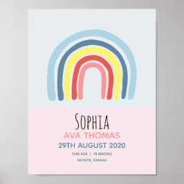 Poster Meninas Cute Pink Rainbow Birth Stats Baby Nursery