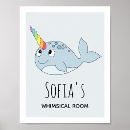 Poster Meninas Cute Rainbow Narwhon Cartoon Name Kids Roo