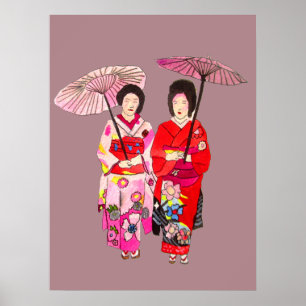 Poster Meninas de gueixa japonesas com arte do original