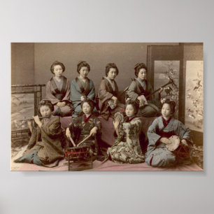 Poster Meninas de gueixa que jogam instrumentos musicais