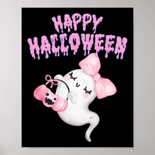 Poster Meninas de Roupa de Queda de Fantasmas Cute, Rosa, (Frente)
