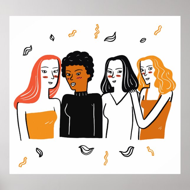 Poster Meninas diversas, várias nacionalidades juntas. (Frente)