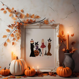 Poster Meninas do Halloween, esboço de moda, bruxas,