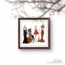 Meninas do Halloween, esboço de moda, bruxas,
