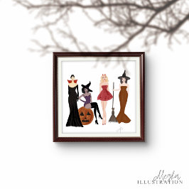 Poster Meninas do Halloween, esboço de moda, bruxas,