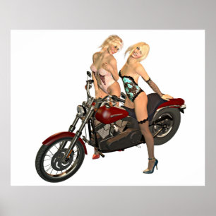 Poster Meninas do motociclista Pin-acima
