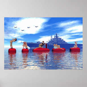 Poster Meninas do Pin-acima e do encanto com o marinho