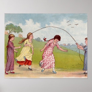Poster Meninas do século XIX jogando corda pulada