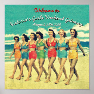 Poster Meninas do vintage que andam abaixo da praia