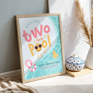 Poster Meninas Dois ao Piscina Verão 2º Aniversário Bem-v